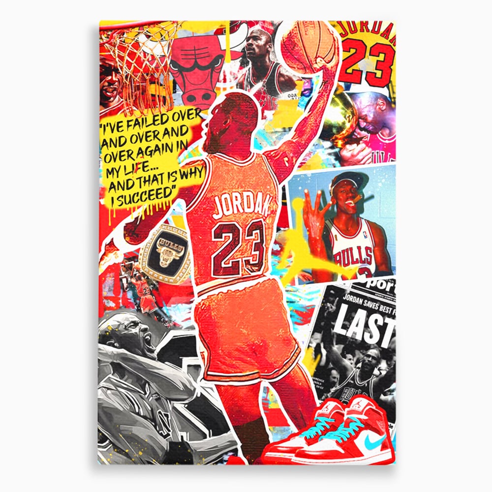 Tablou canvas cu tablou canvas cu michael jordan in actiune, fara rama, pe sasiu de lemn